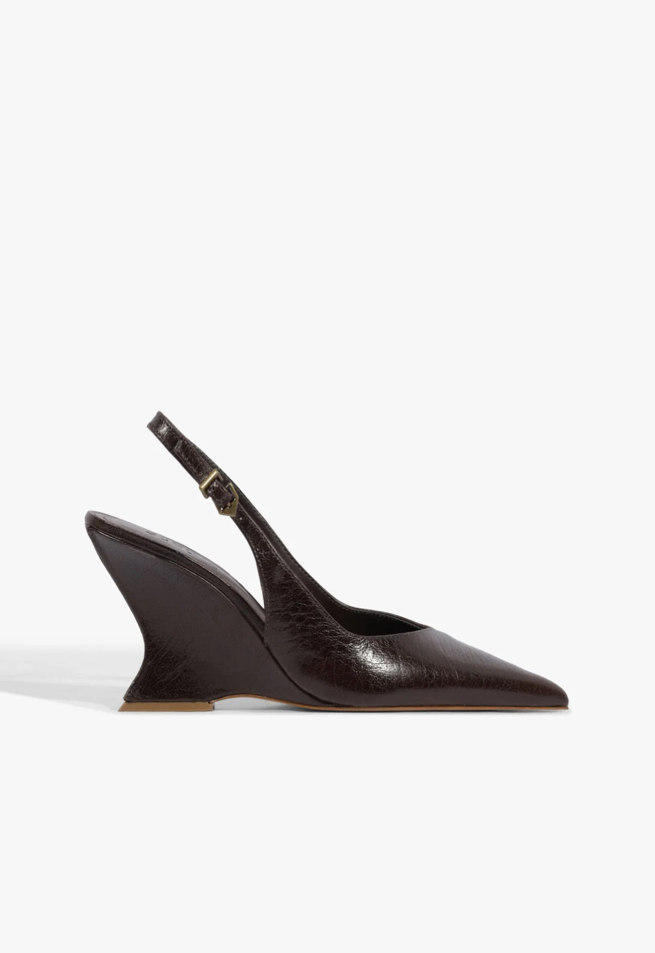 Scarpin Slingback Siena Buckle Couro Marrom Escuro