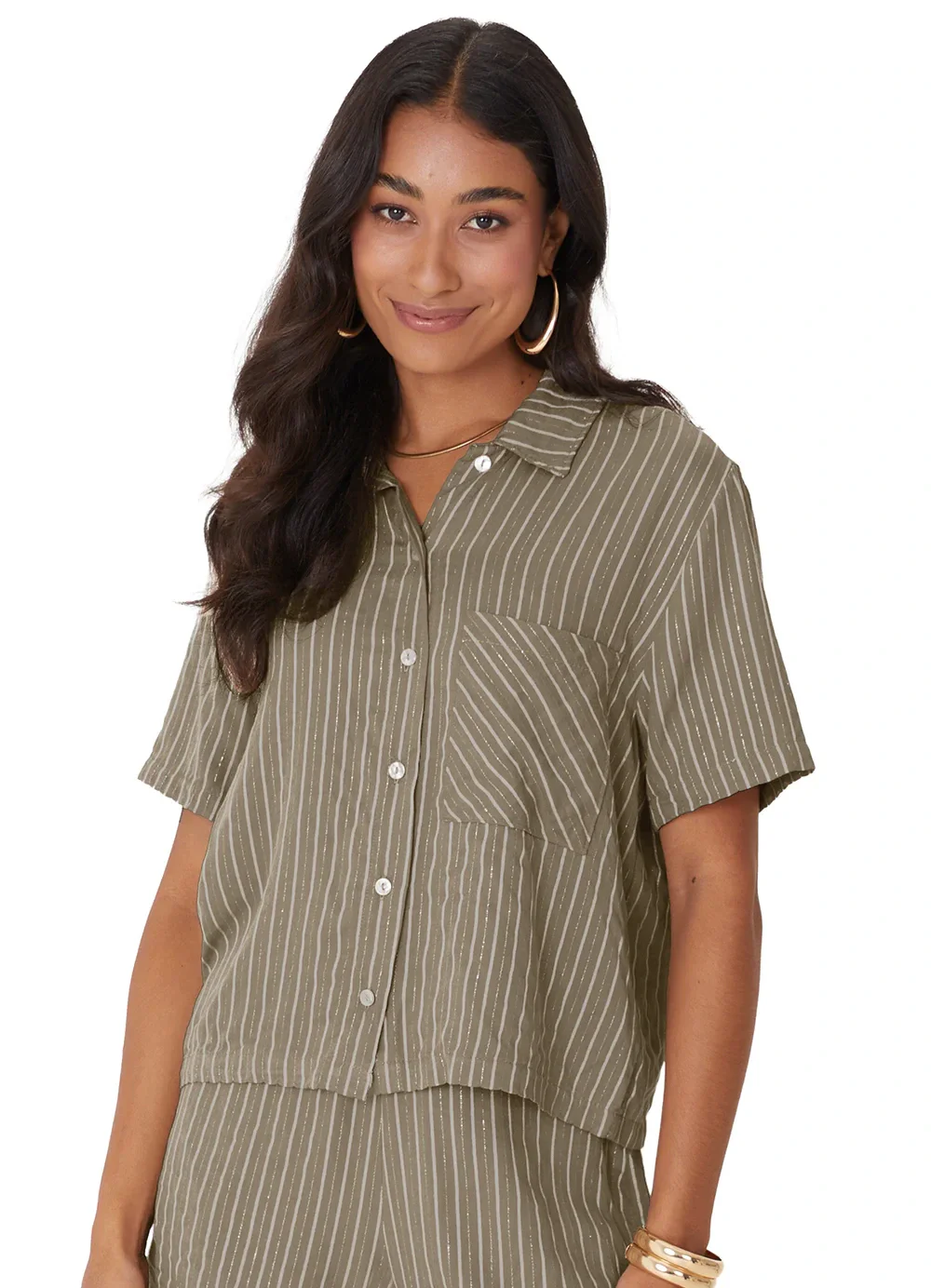 Malwee - Camisa Box Listrada com Lurex Marrom