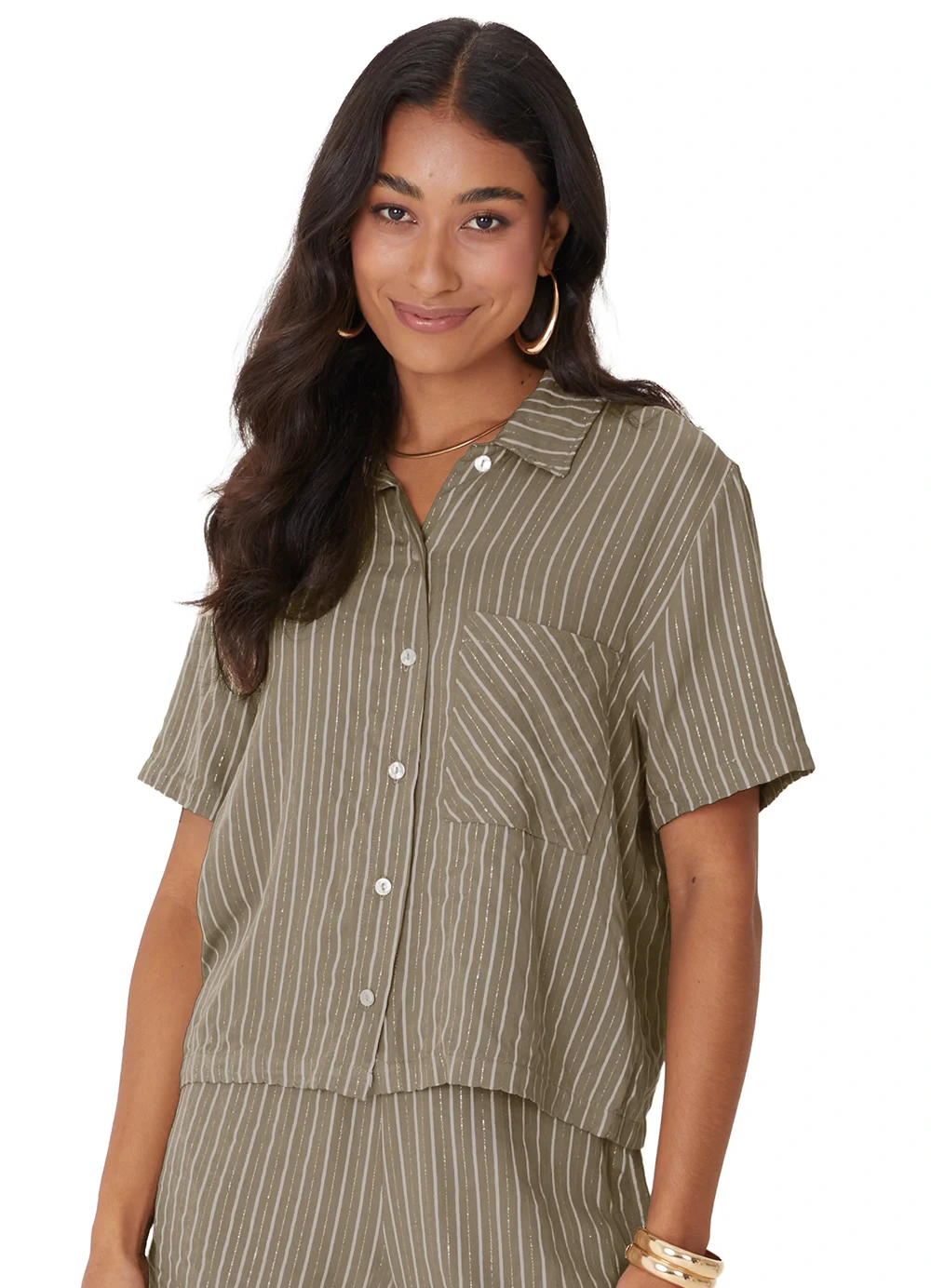 Malwee - Camisa Box Listrada com Lurex Marrom