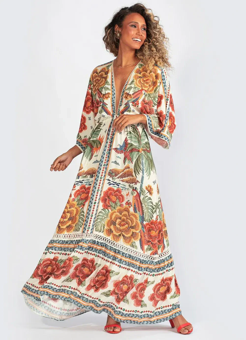 Farm - Vestido Viscose Rio de Cor Bege
