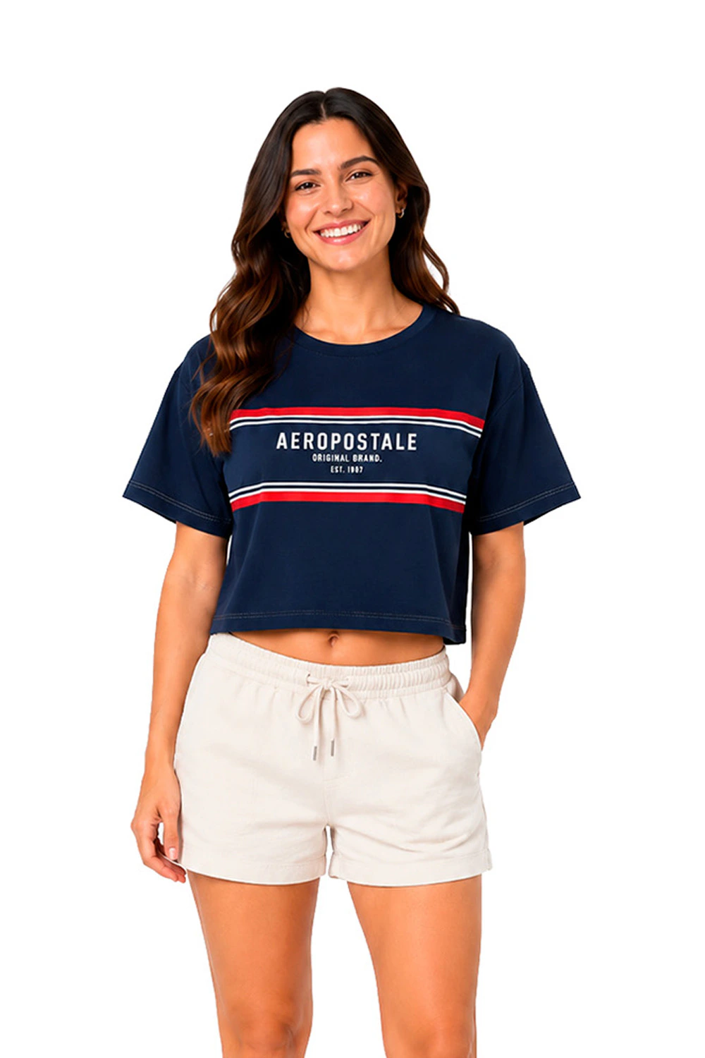 Camiseta Cropped Manga Curta Feminina Silkada Aéropostale AZUL MARINHO