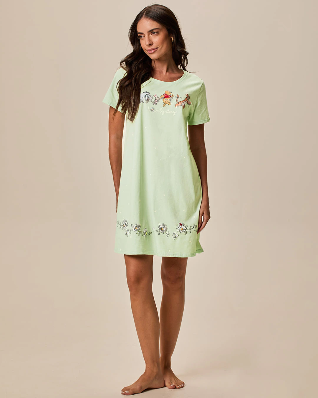 Camisola Feminina T-Shirt Estampa Ursinho Pooh Disney Em Algodão