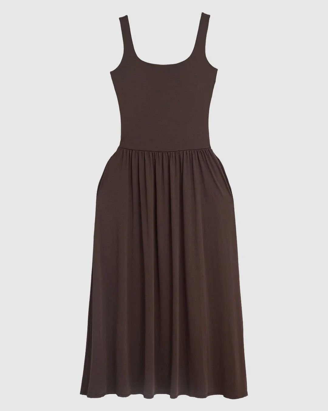 Vestido Midi Feminino Decote Reto Sem Manga Malha Poliamida - ENFIM