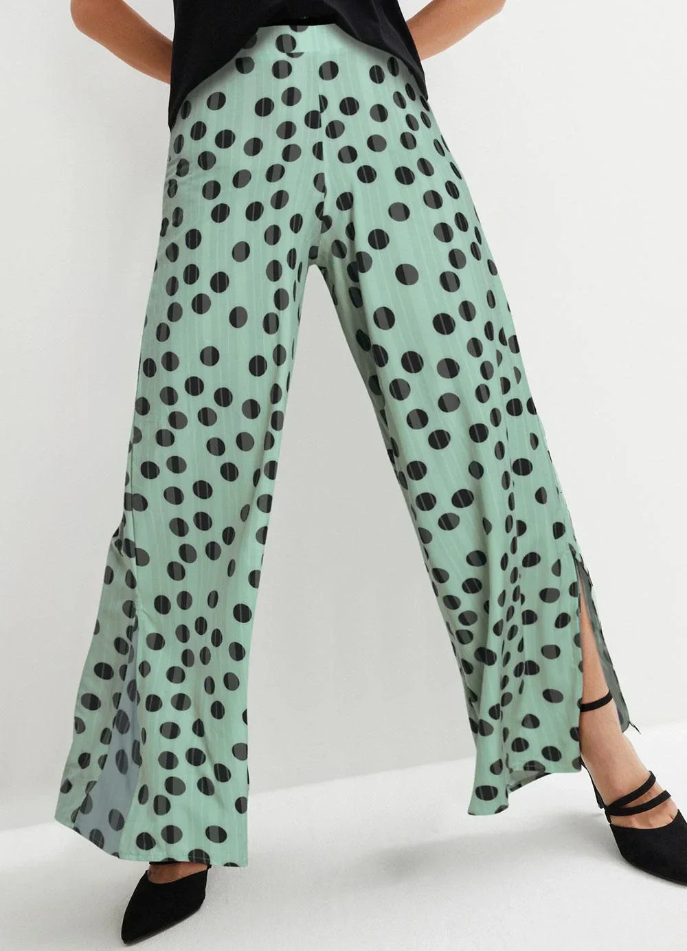 bonprix - Calça Poá Verde em Crepe Plano