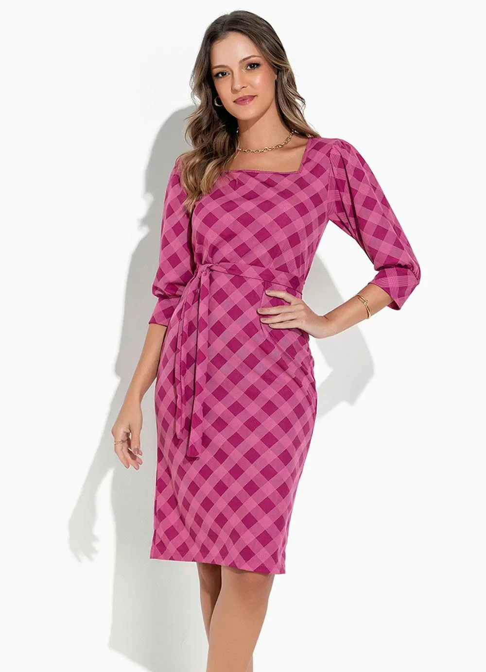 Rosalie - Vestido Xadrez Pink Tubinho