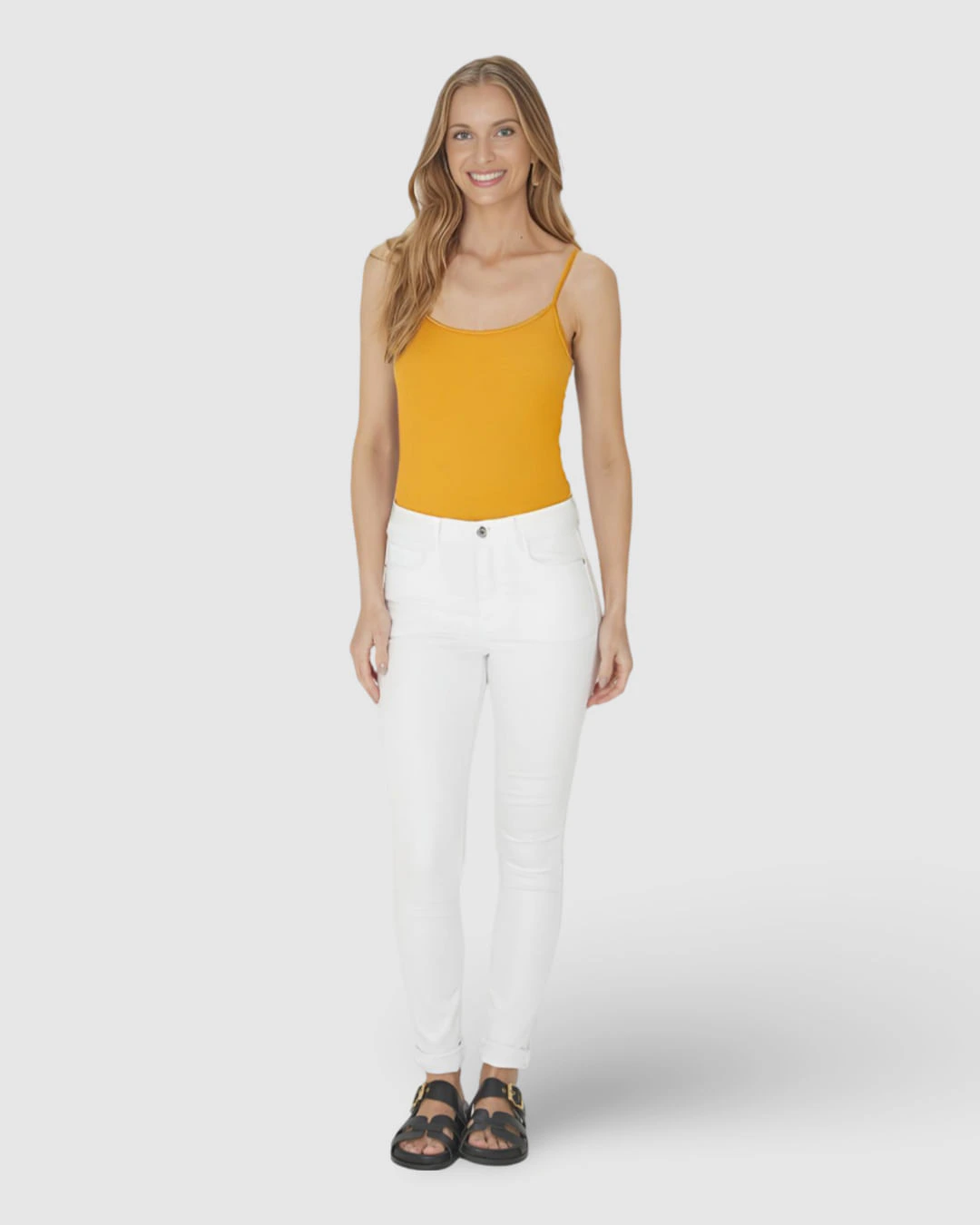 Regata Básica Feminina Decote Redondo Em Viscose Stretch