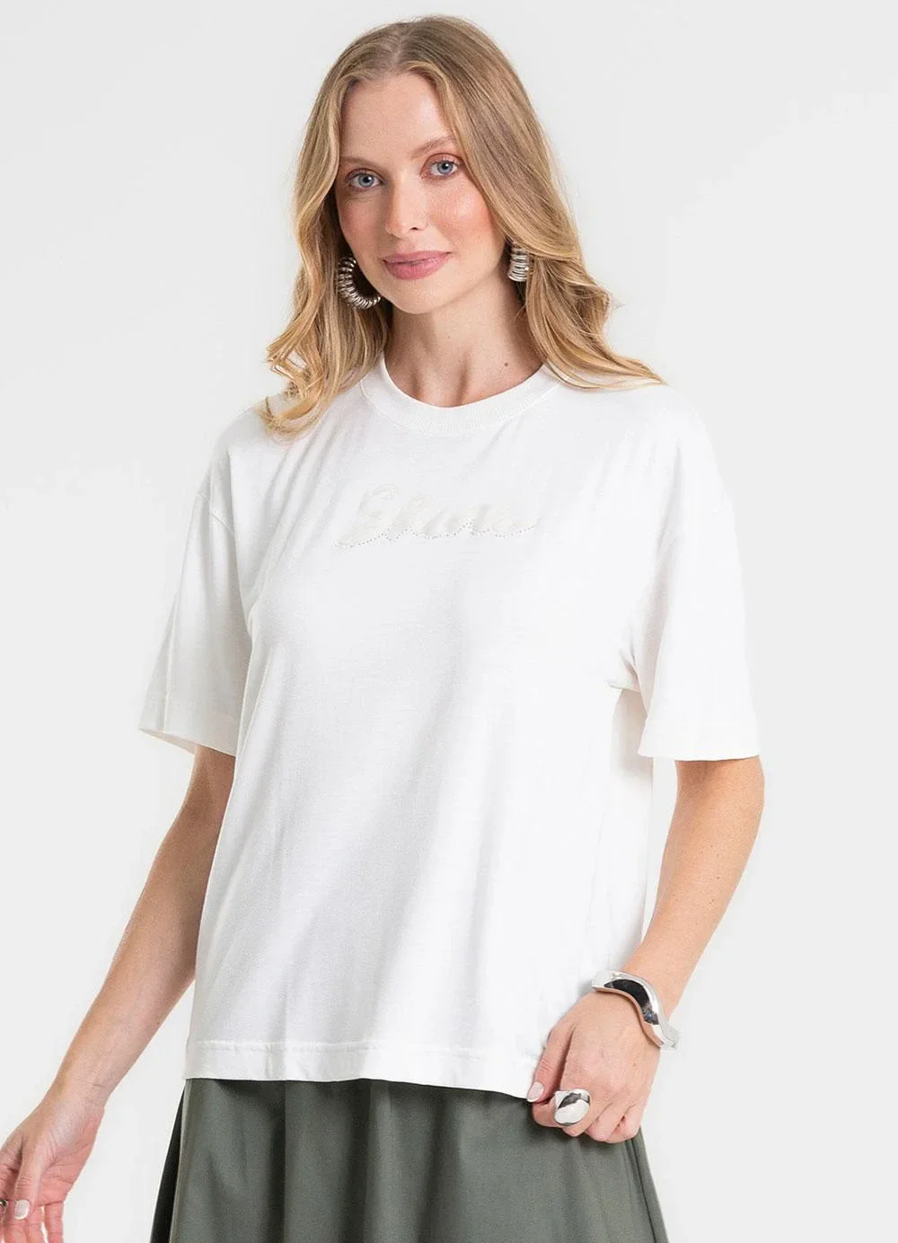 Rovitex - T-Shirt Manga Curta Estilosa Branco