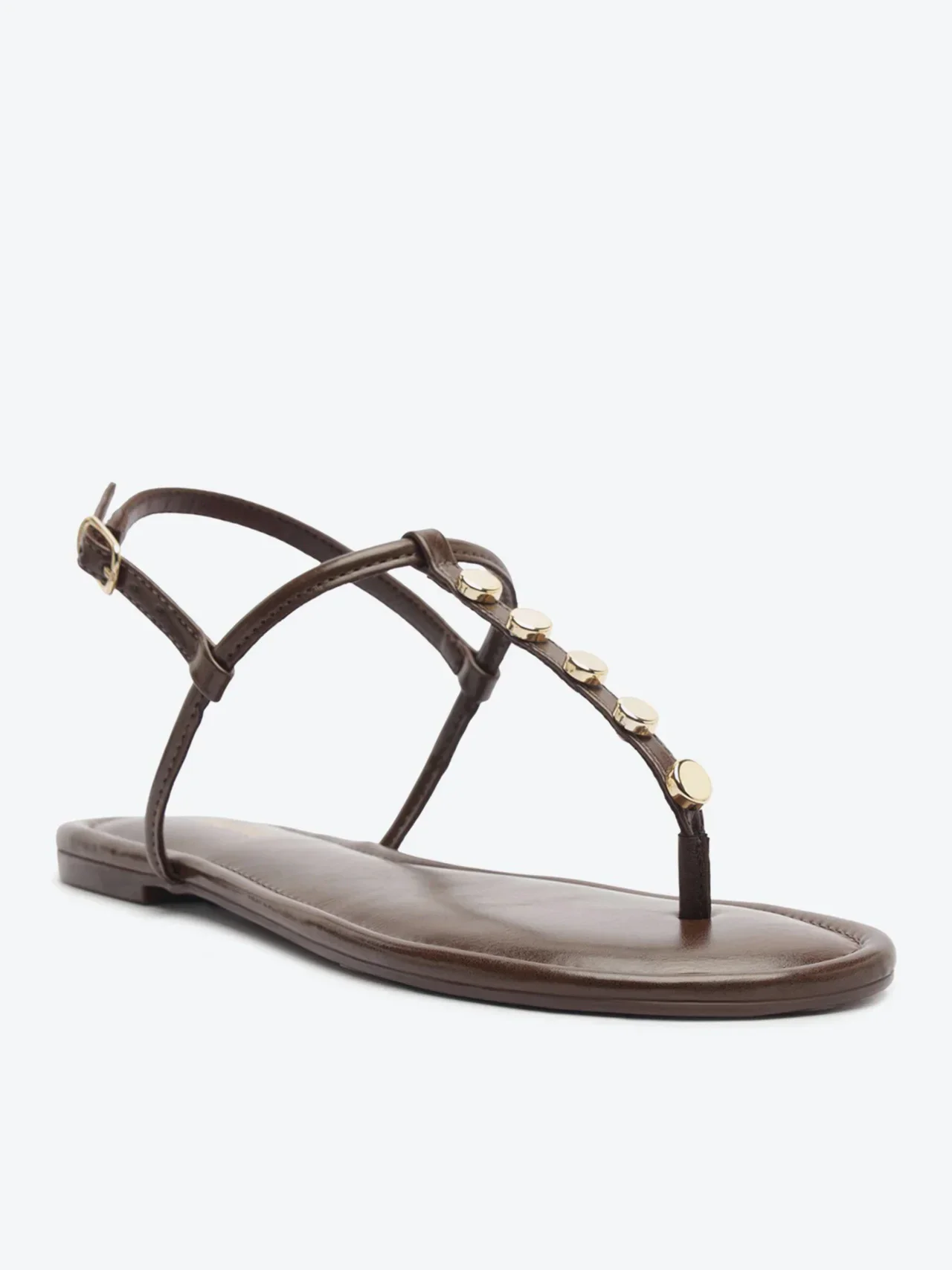Sandália Rasteira Slim Tachas Marrom