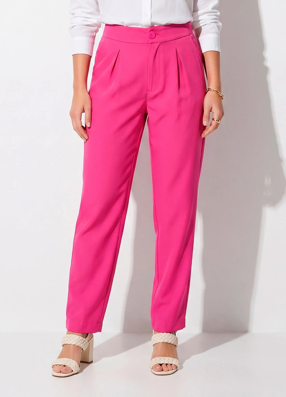 Quintess - Calça Pink em Crepe Plano