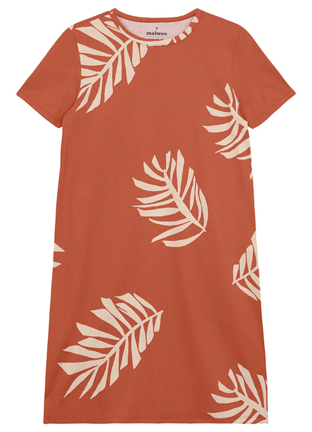 Malwee - Vestido Curto Folhagens em Malha Terracota