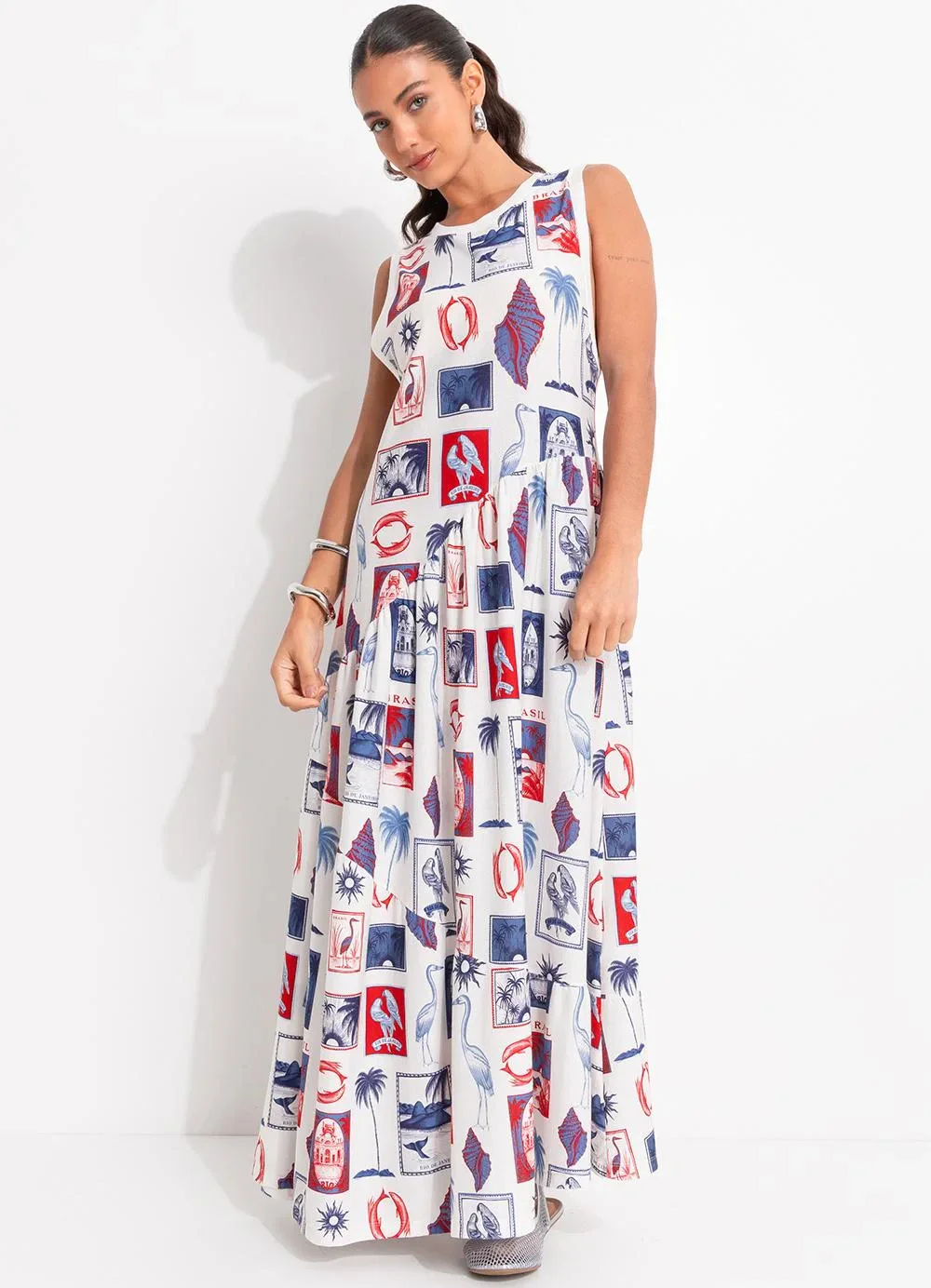 Farm - Vestido Cropped Tropical Vintage Off White