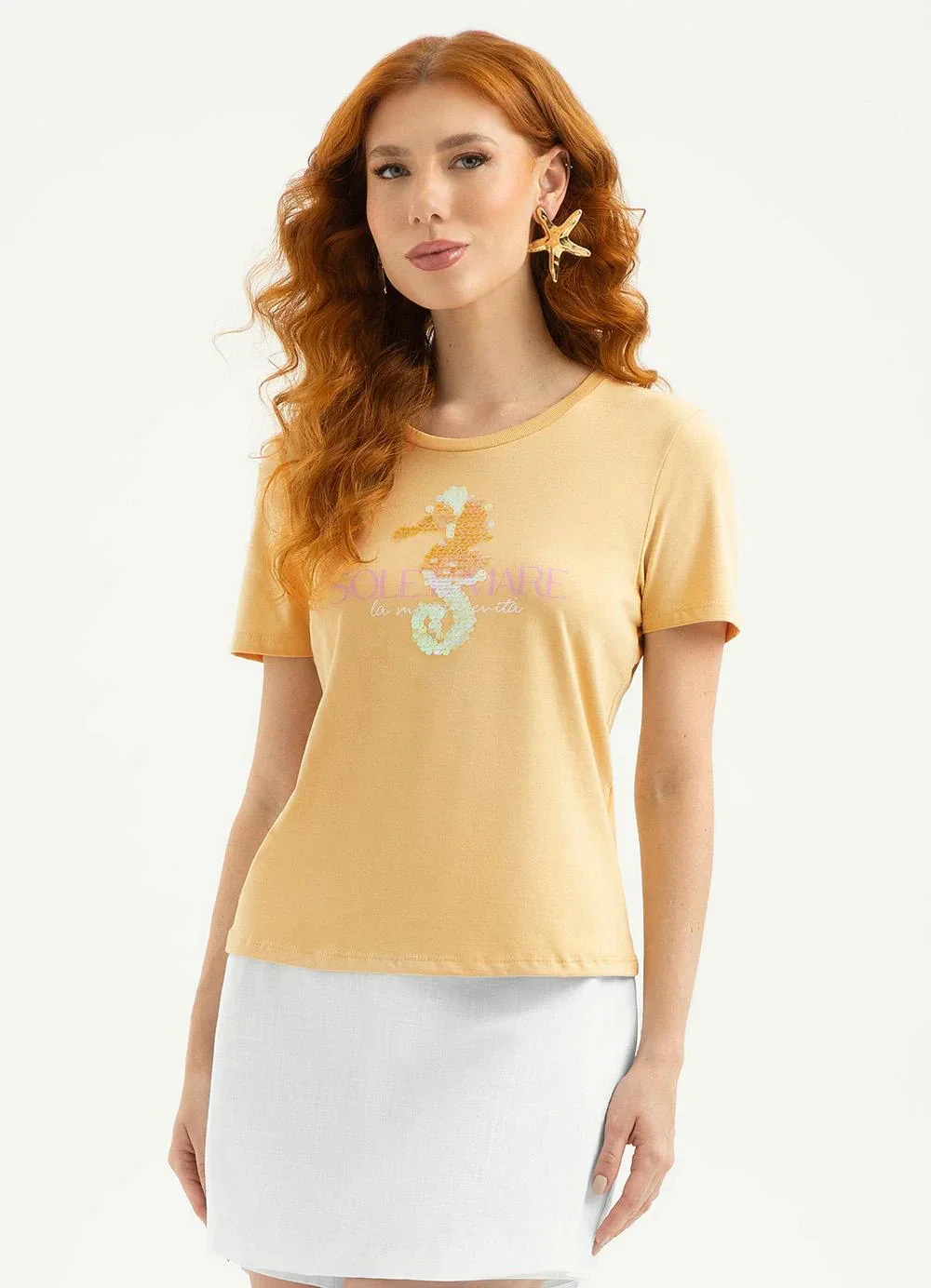 Cativa - T-Shirt em Algodão Amarelo Claro