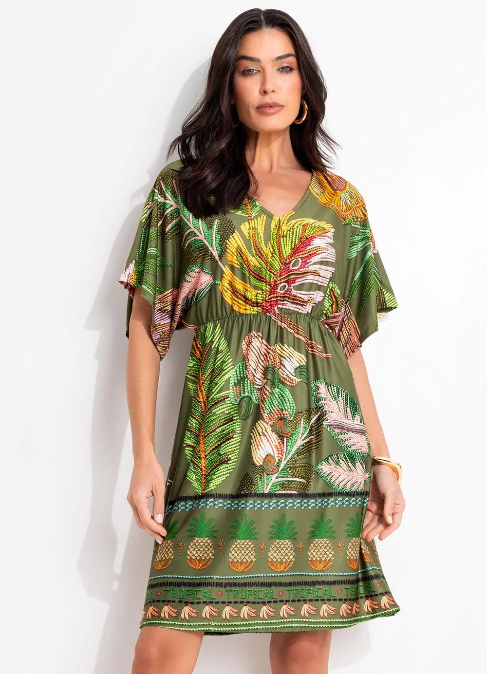 Quintess - Vestido Barrado Verde em Malha Fria