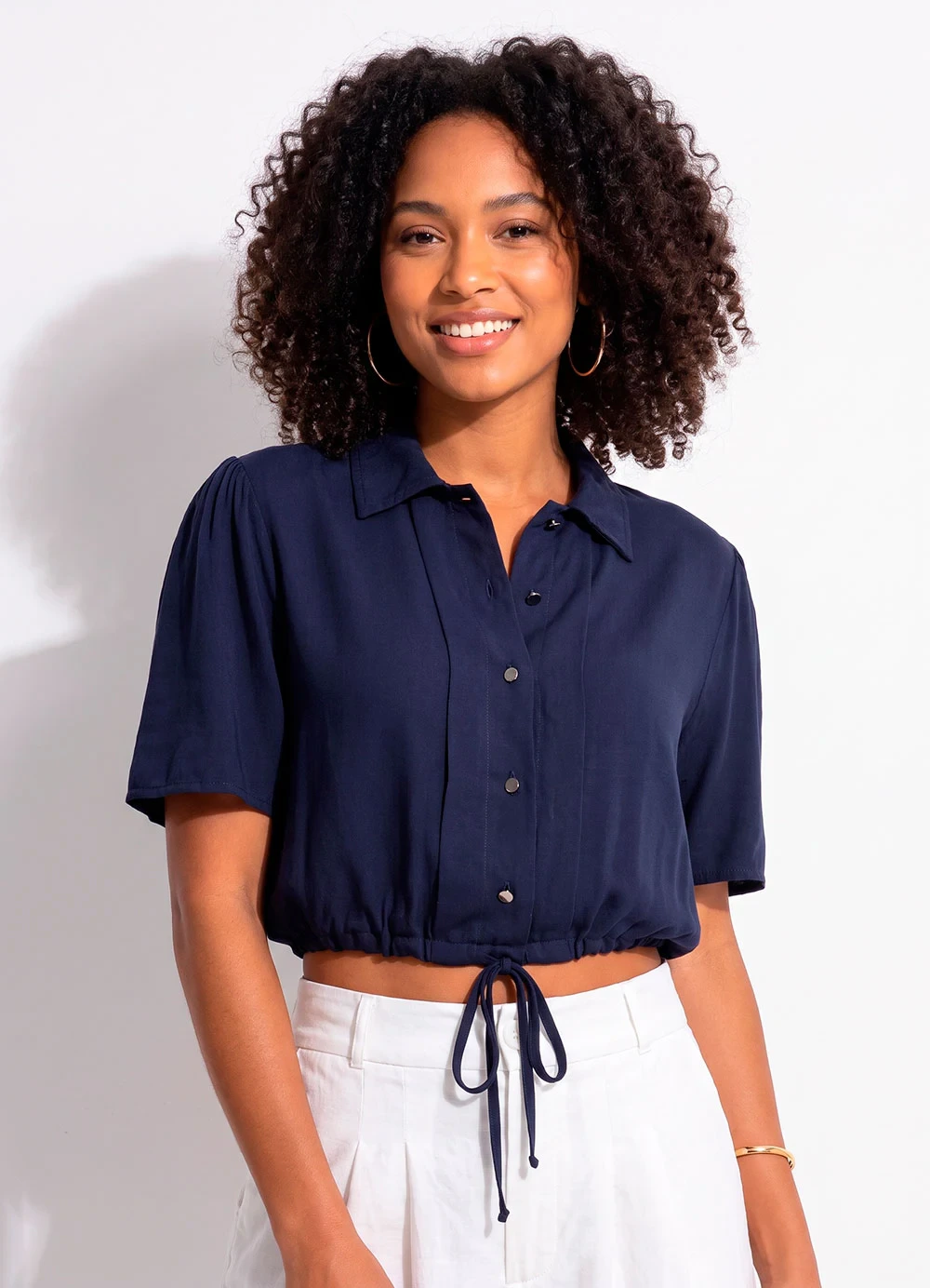 Quintess - Blusa Azul Marinho em Viscose Plana
