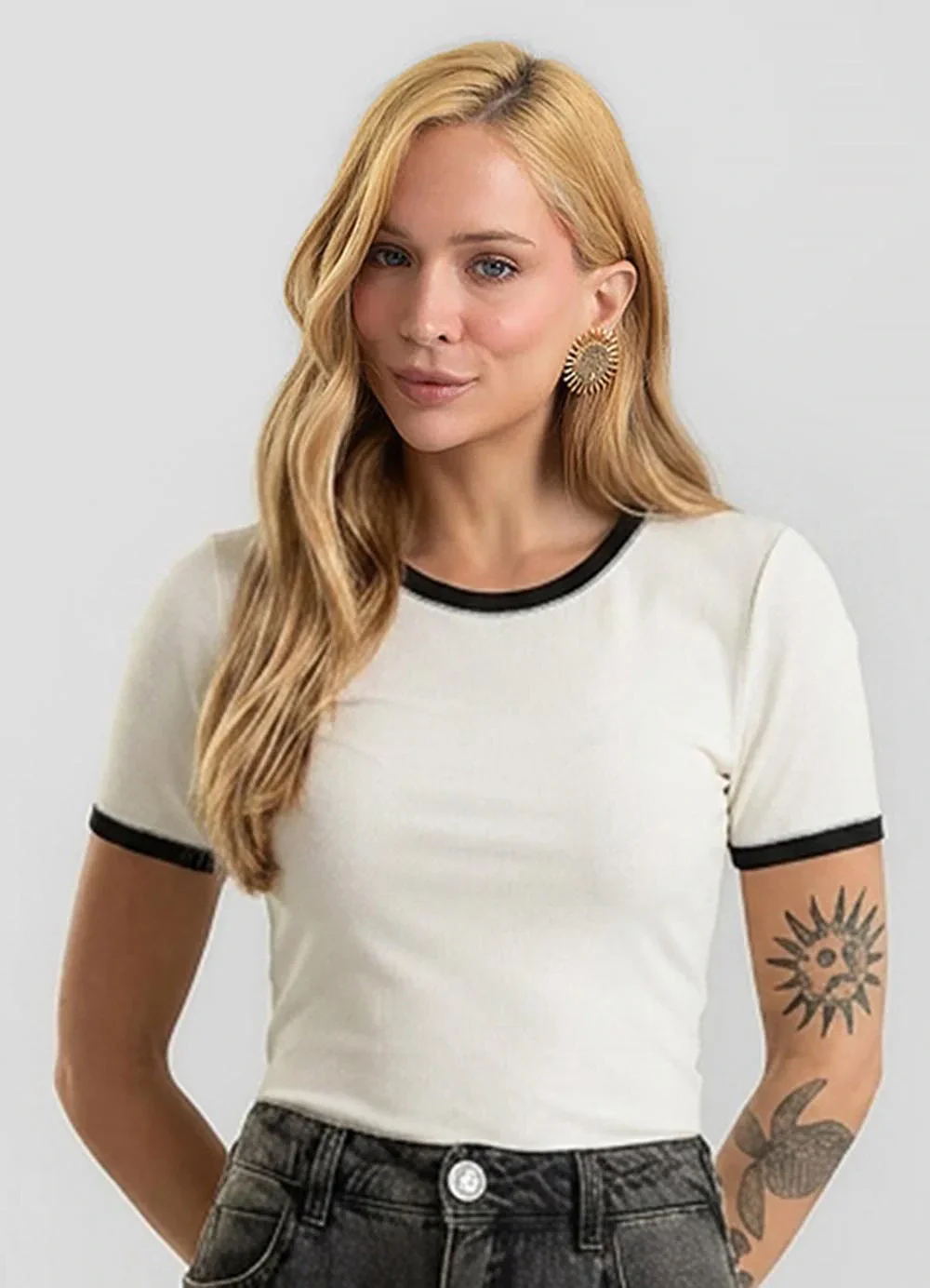 Dianna - Blusa Feminina em Ribana Canelada Bege