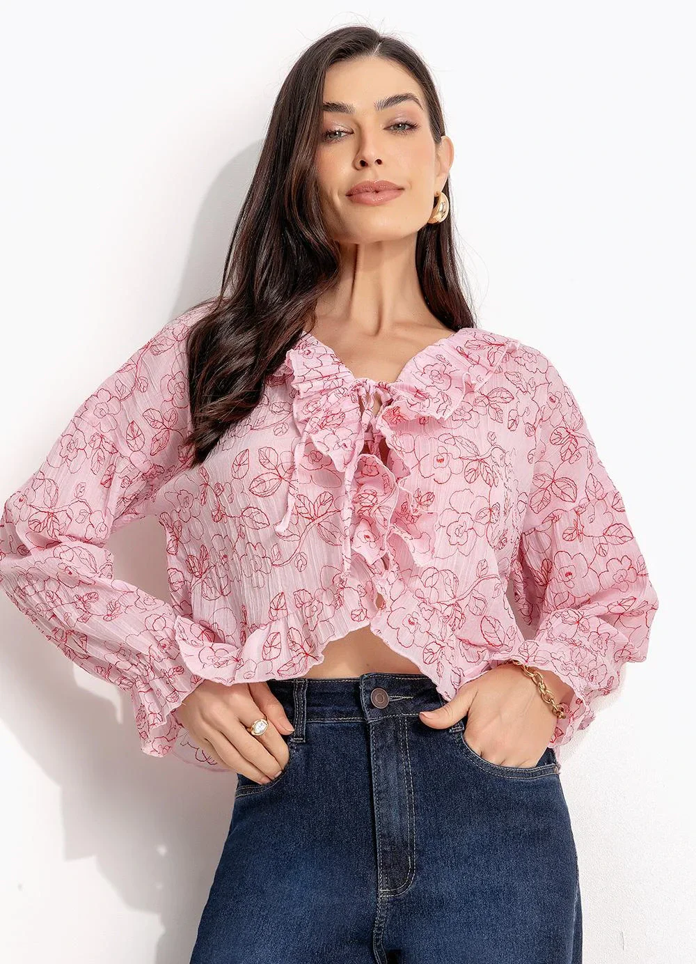 Quintess - Blusa Bordado Botanic em Crepe Plano