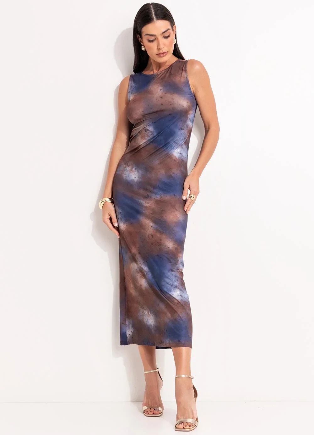 Quintess - Vestido Marmorizado em Malha Fria