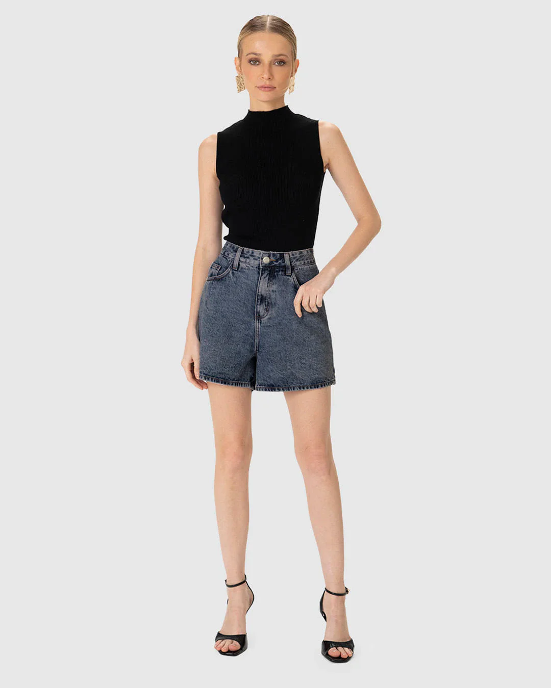Shorts Feminino Cintura Média Efeito Marmorizado Em Jeans 100% Algodão - ENFIM