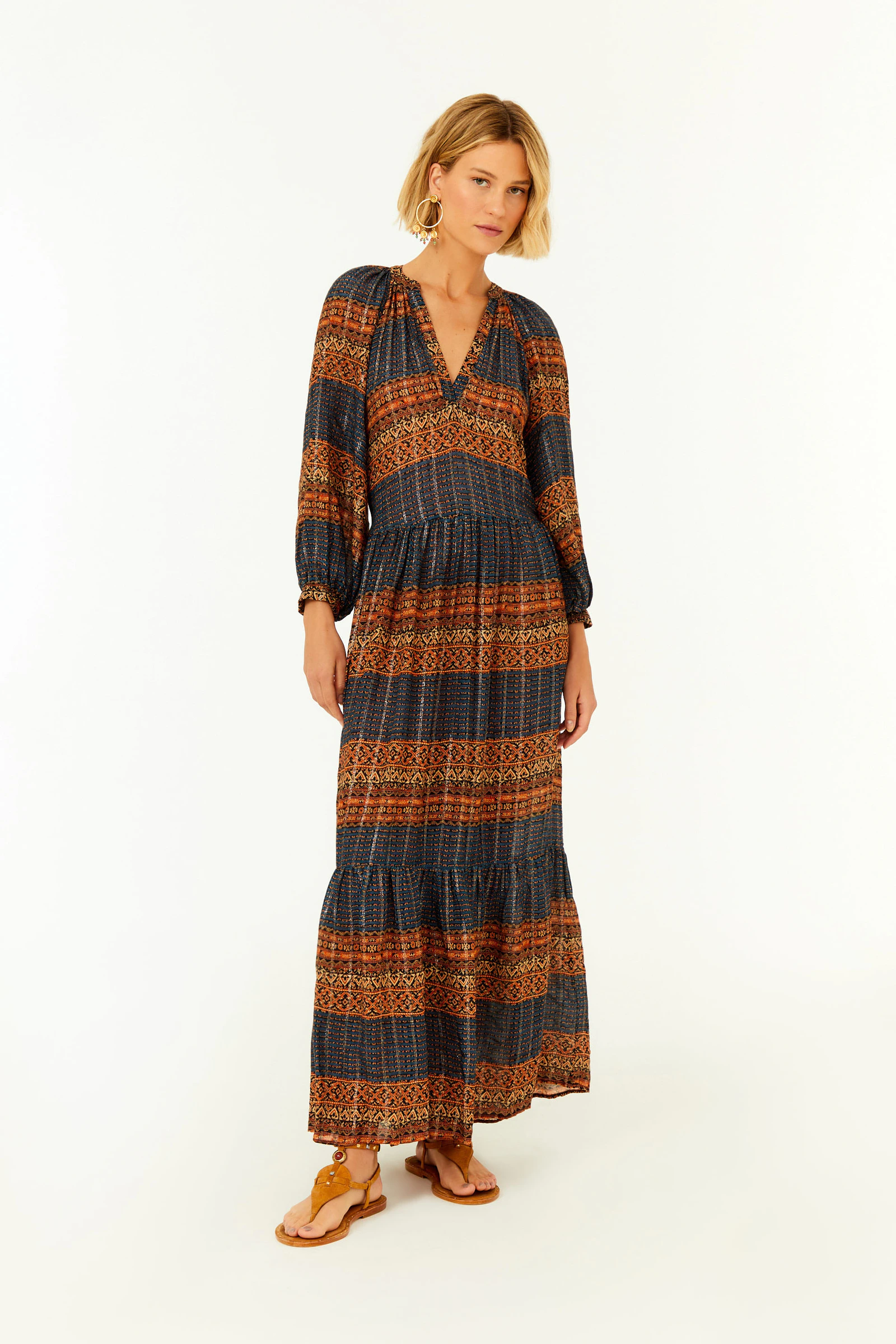 Vestido Midi Manga Estampa Zay