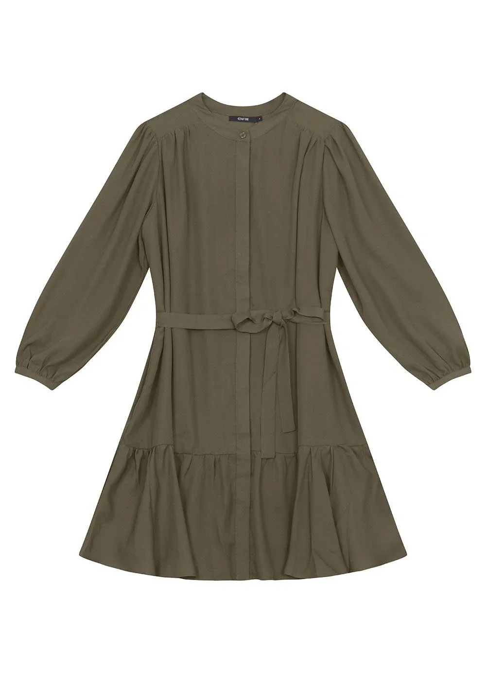 Enfim - Vestido Curto Evasê em Crepe Verde Militar
