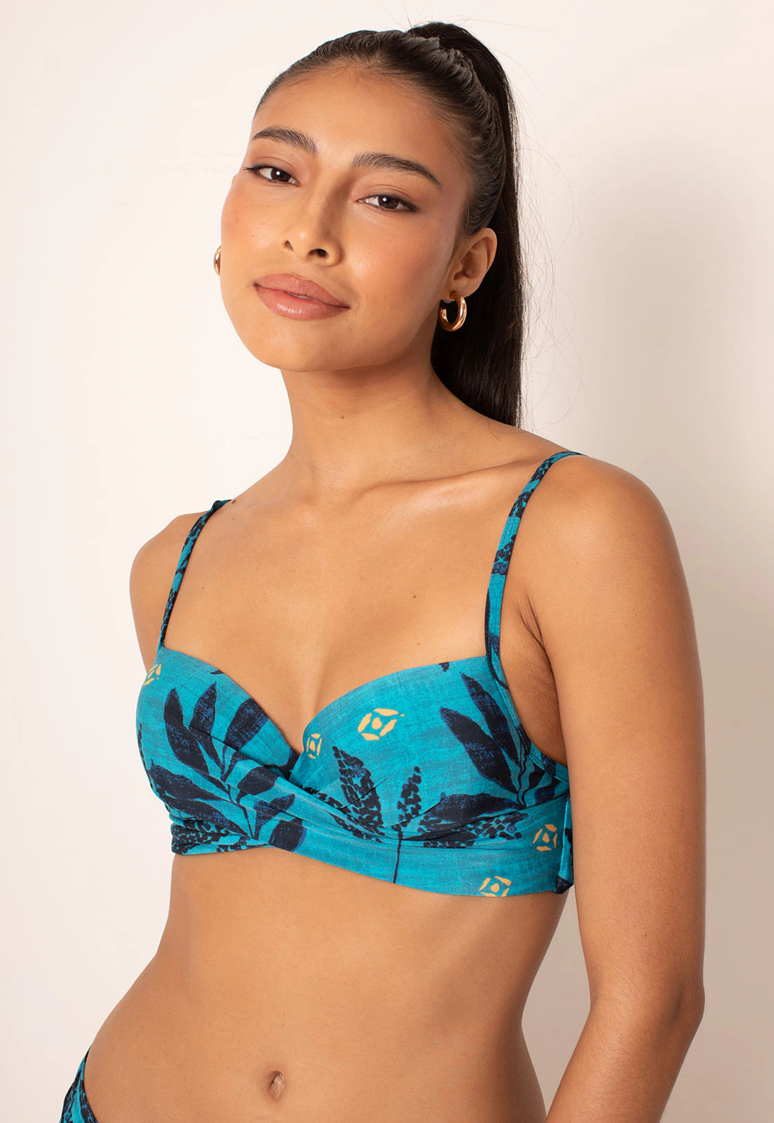 Top de Biquíni Millis Power Transpassado - Nature Print Blue