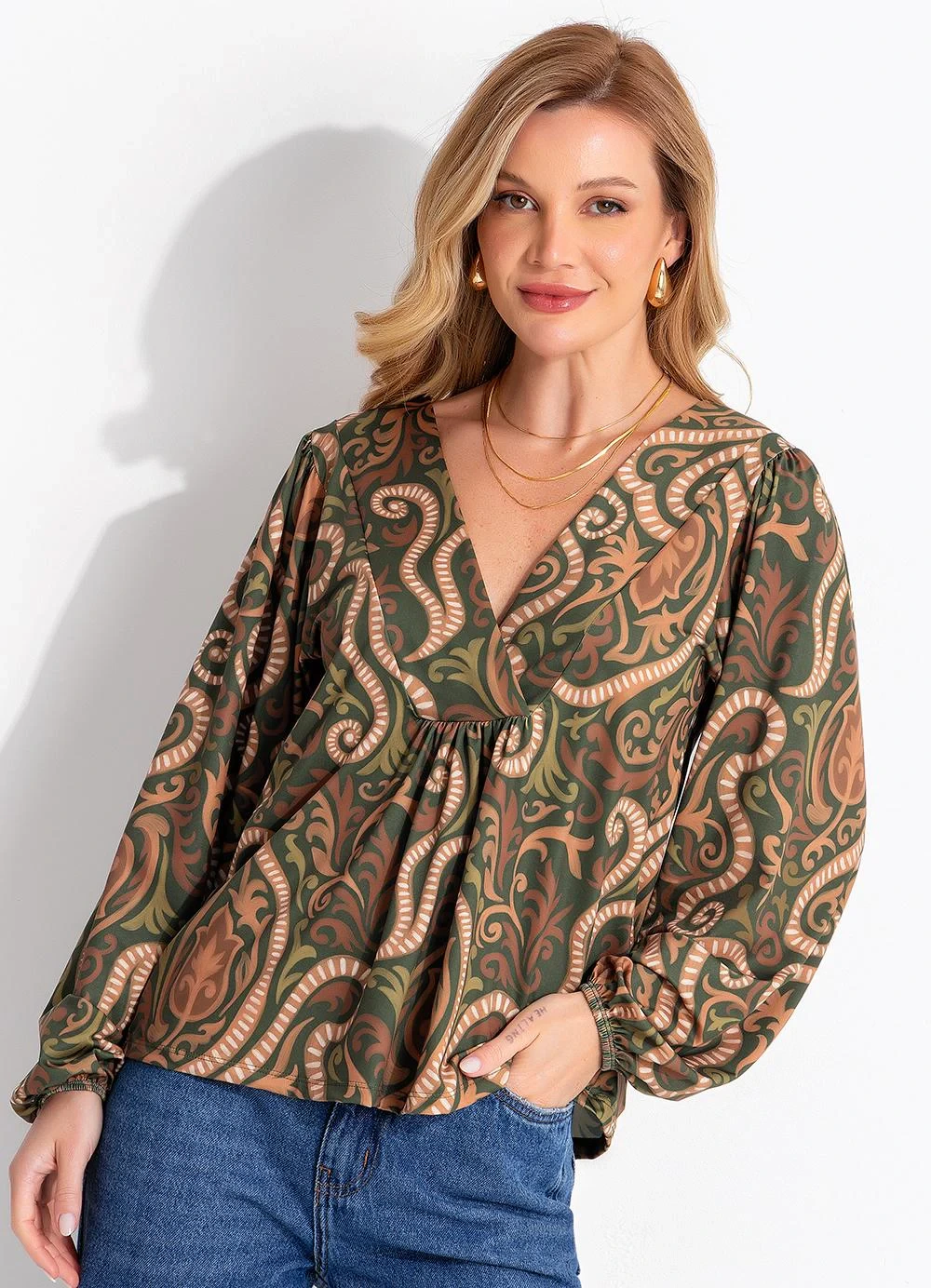 Quintess - Blusa Arabescos Verde em Malha Fria