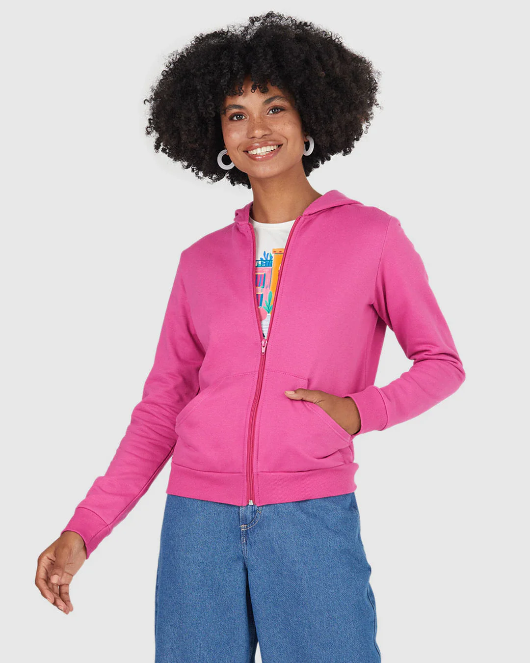 Jaqueta Básica Feminina Com Capuz Moletom Flanelado