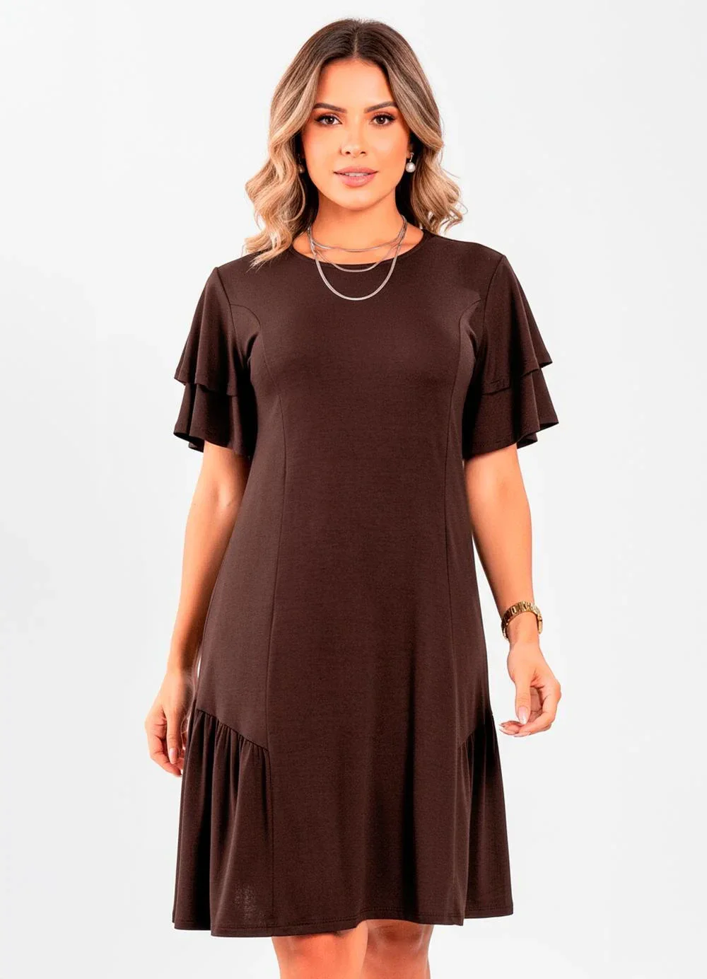 Quintess - Vestido Marrom em Malha de Viscose