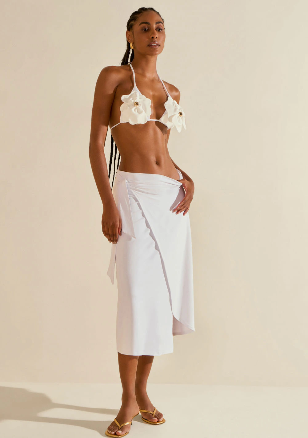 Saia Morena Rosa Evasê Média Midi Off White