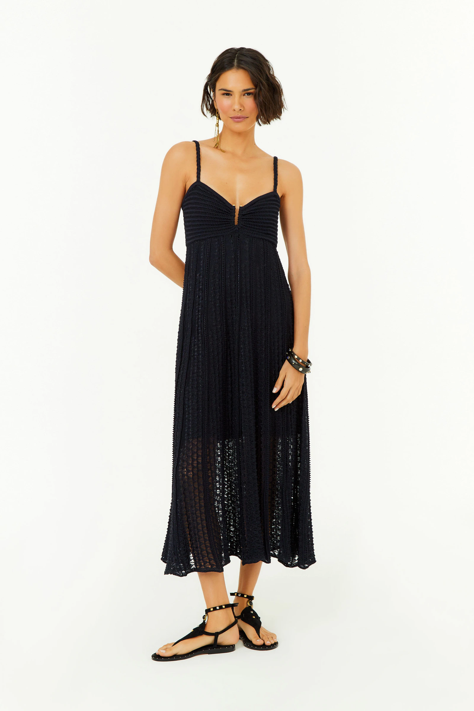 Vestido Tricot Fivela Rendado