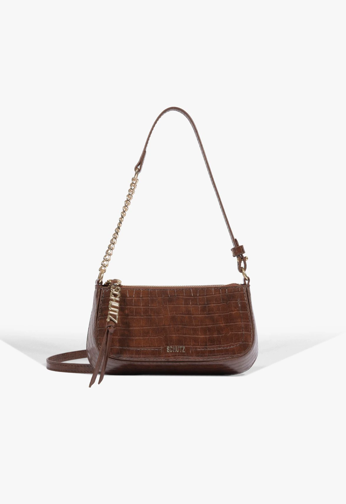 Bolsa Pequena Tiracolo Tina Zíper Croco Corrente Marrom