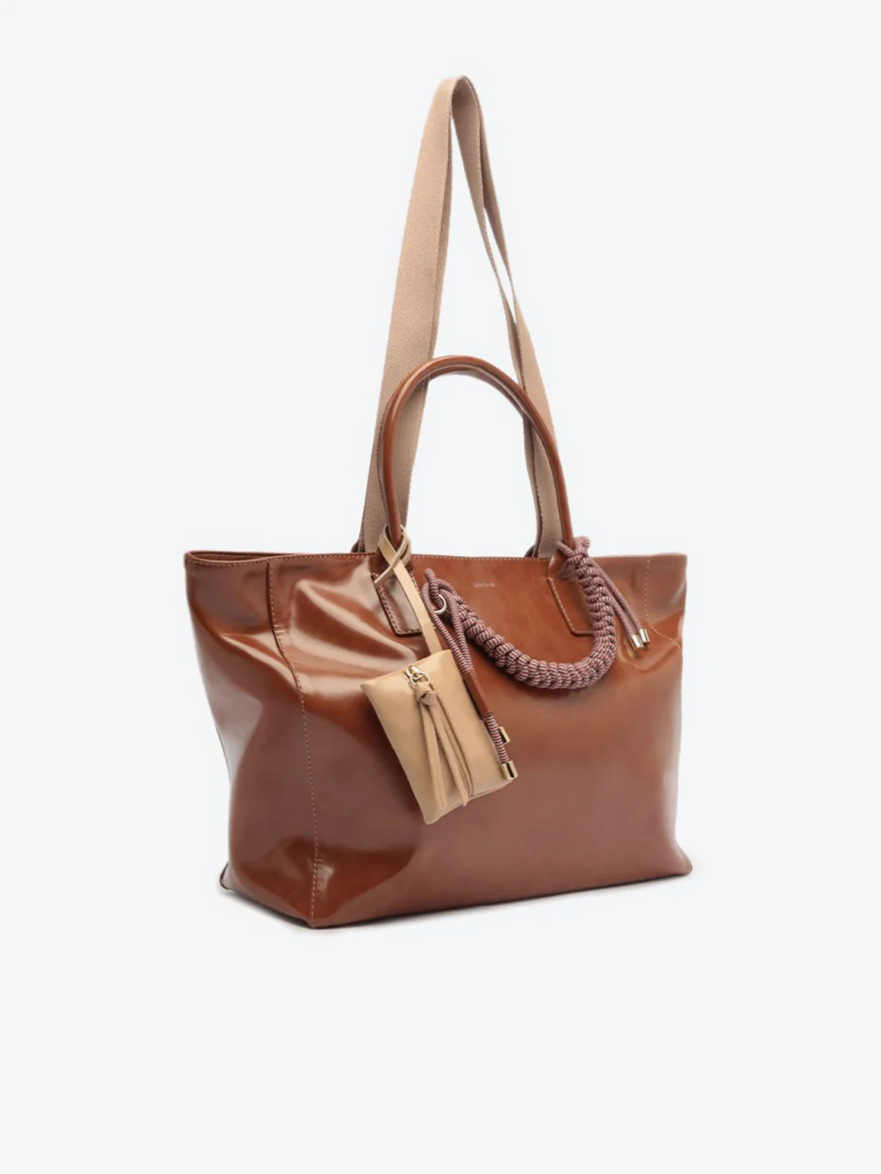 Bolsa Shopping Grande Verniz Marrom