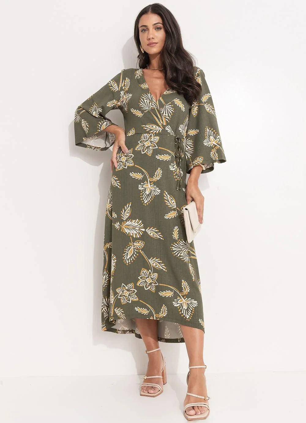 Quintess - Vestido Floral Abstrato em Malha de Viscose