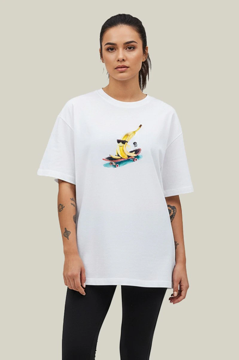 Camiseta Oversized Feminina Branca Algodão Prime Radical Banana WSS