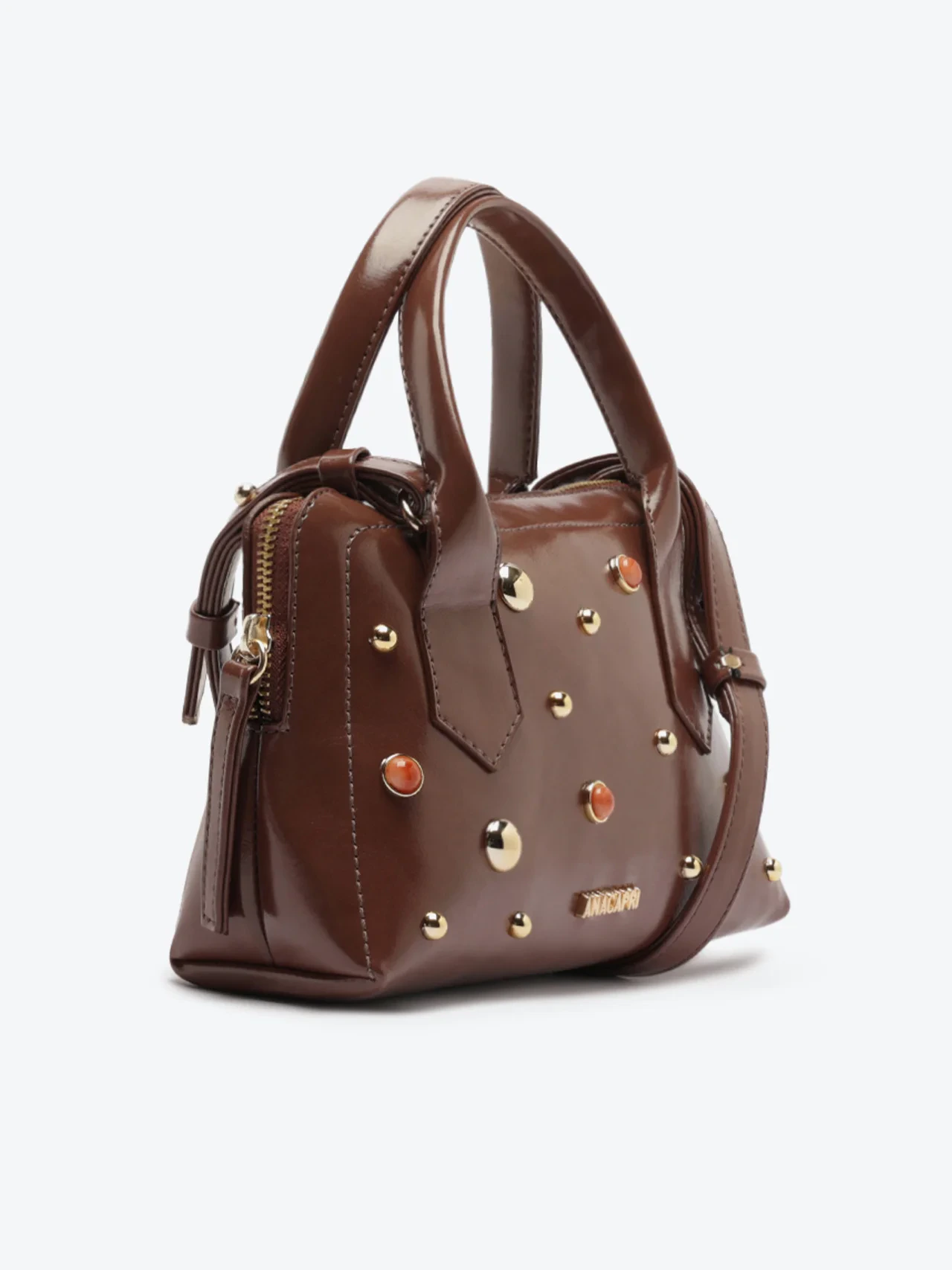 Bolsa Tote Média Pedrarias e Tachas Marrom