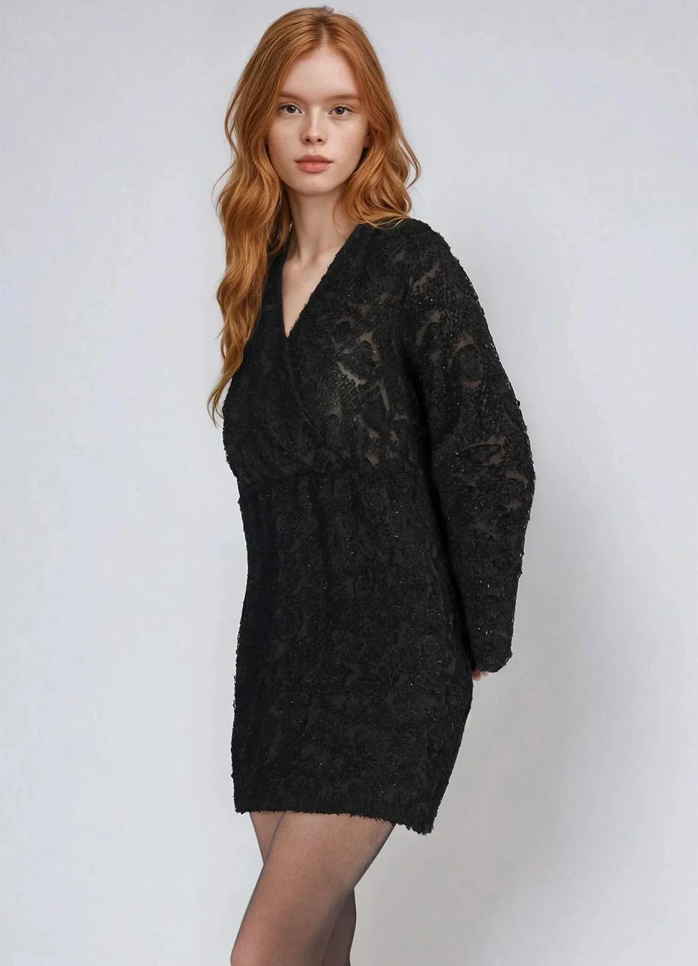 bonprix - Vestido Preto em Chiffon Devorê Desfiado