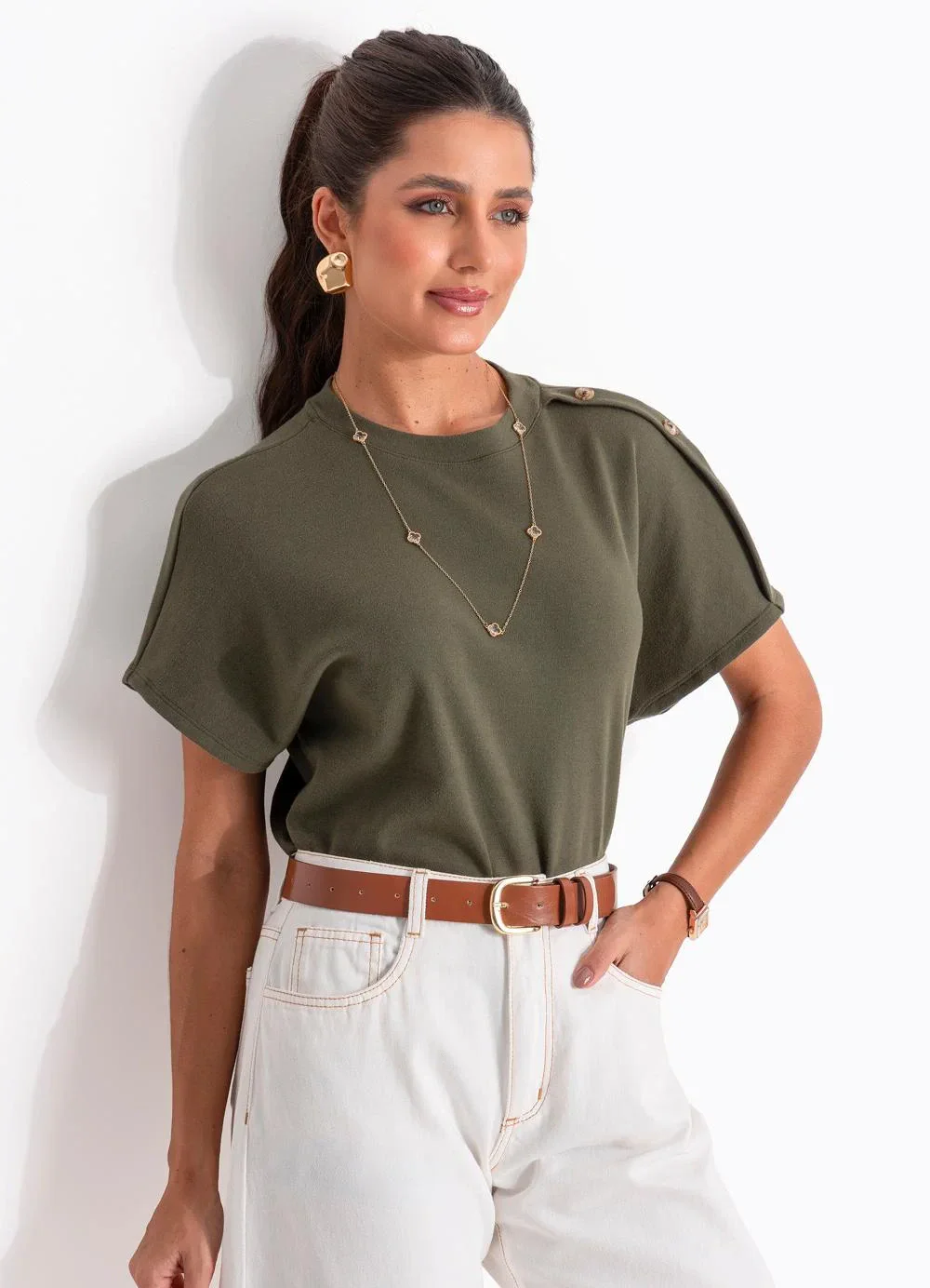 Quintess - Blusa Verde em Malha de Algodão