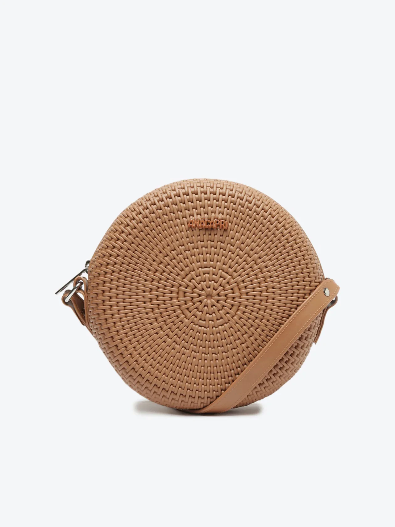 Bolsa Tiracolo Média Redonda Injetada Marrom