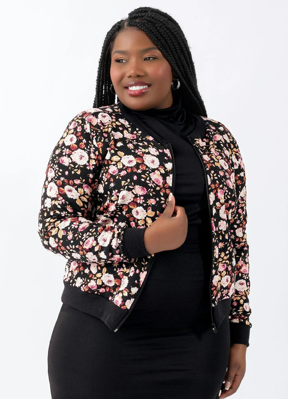 Moda Pop - Jaqueta Bomber Preta e Floral