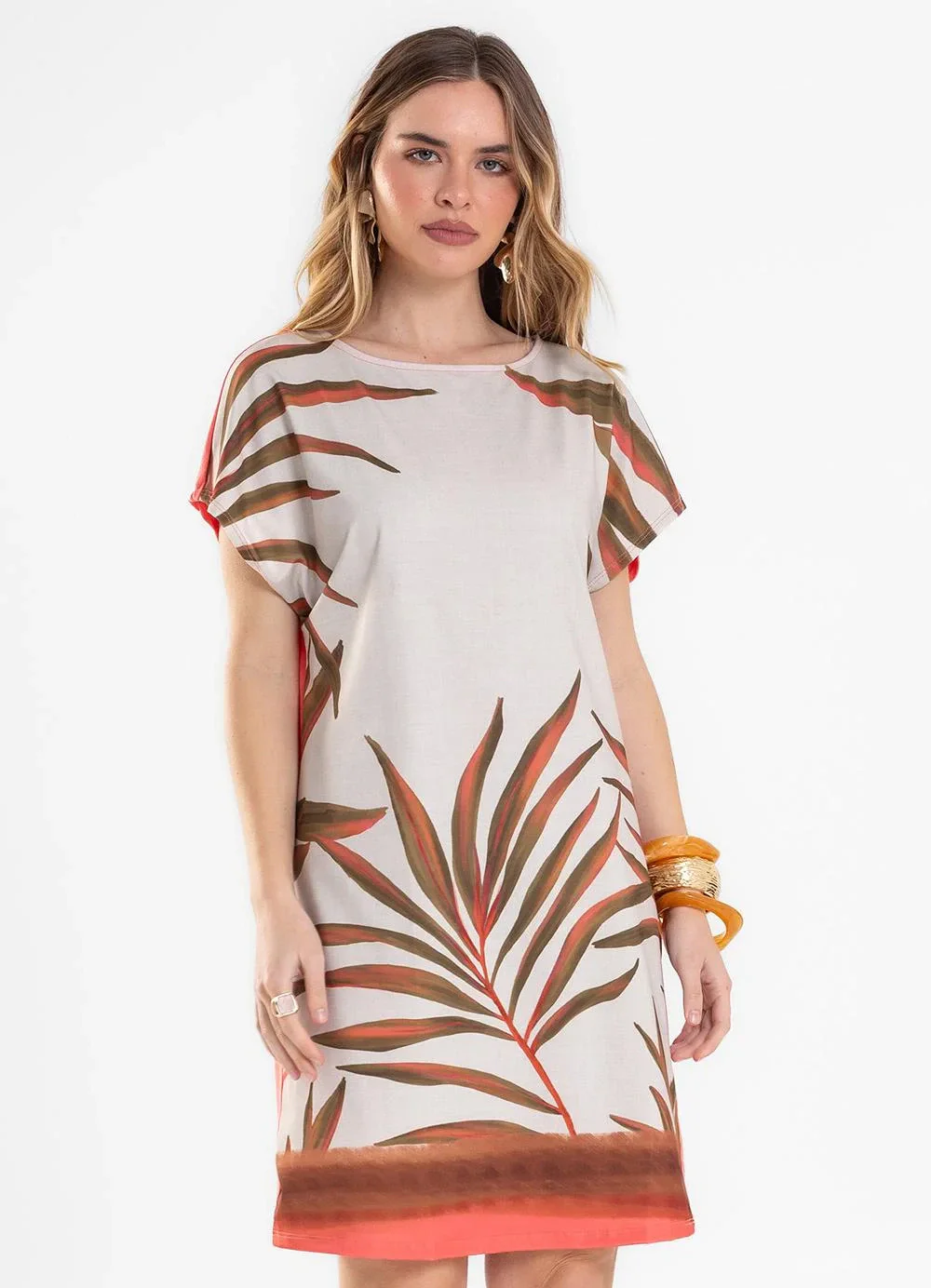 Rovitex - Vestido Curto Feminino Visco Creponada Laranja
