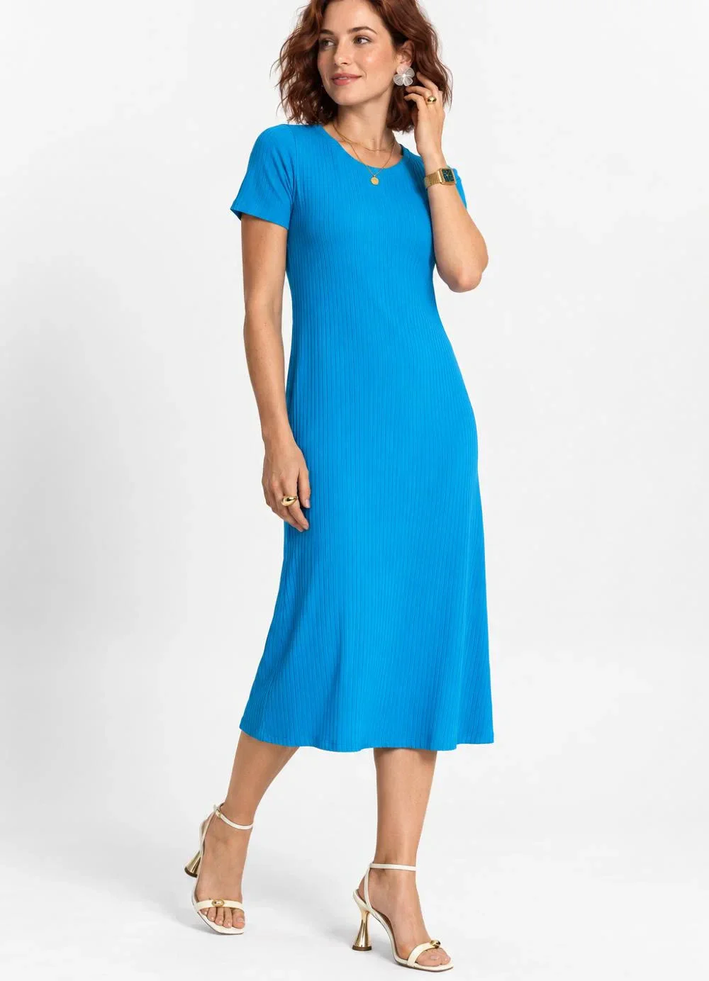 Rovitex - Vestido Midi Ribana Canelada Básico Azul