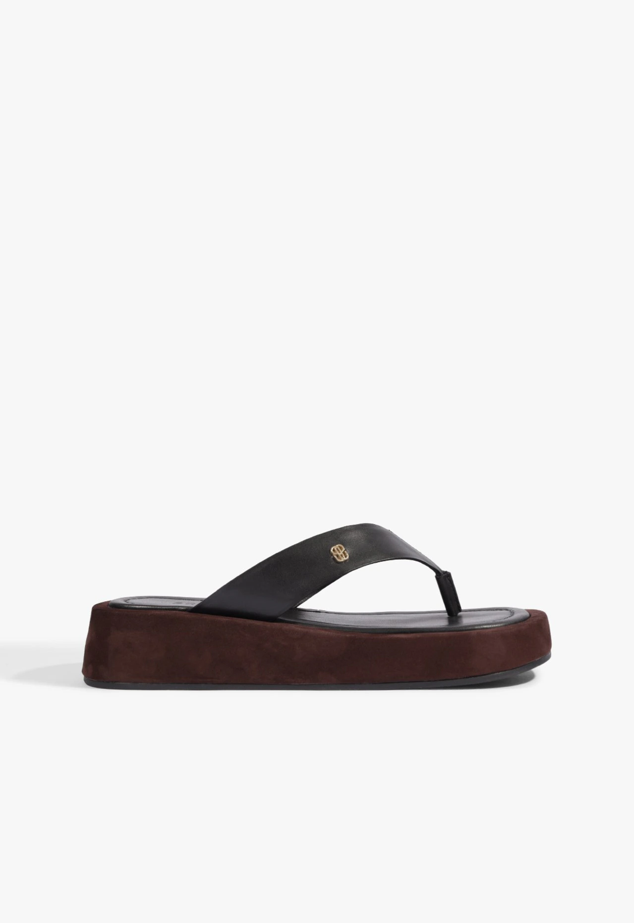 Rasteira Shop Flatform Couro Preta