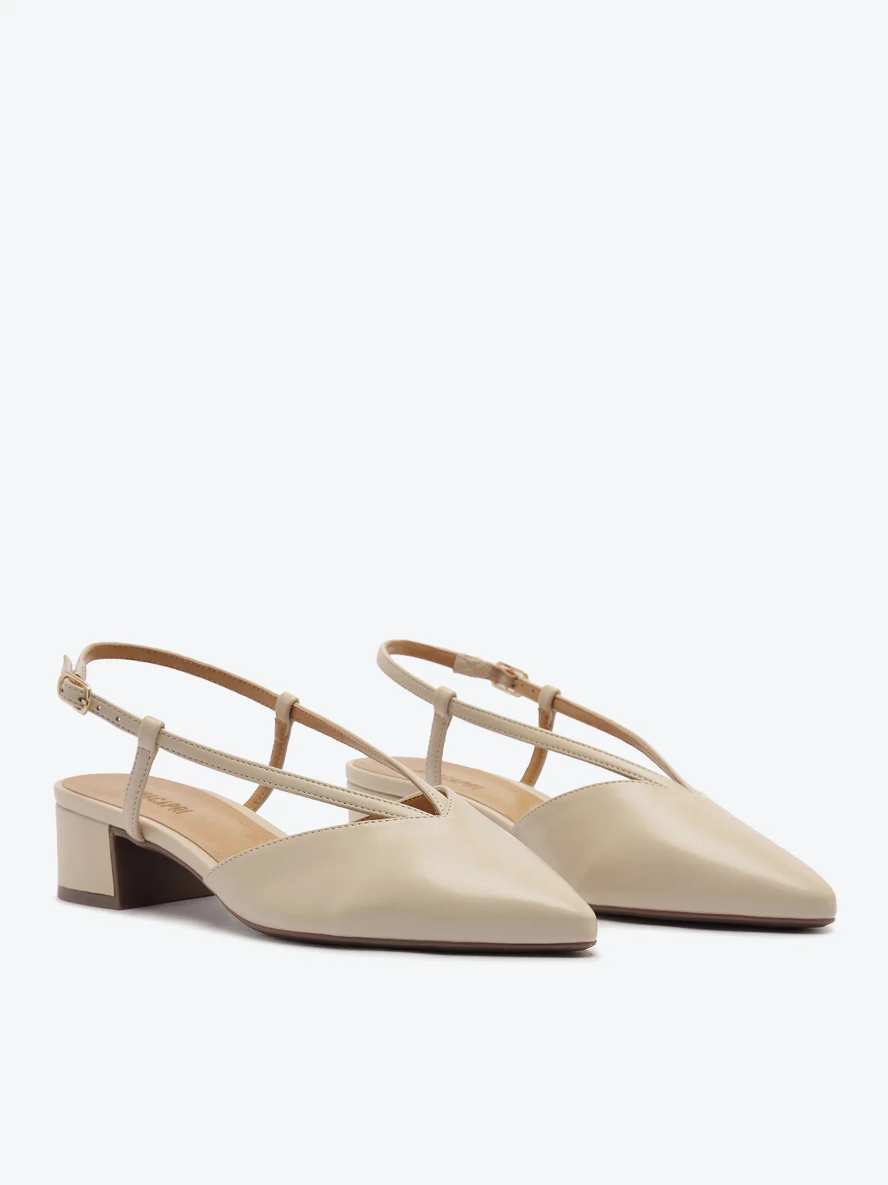 Sapatilha Slingback Salto Bloco Lisa Branca