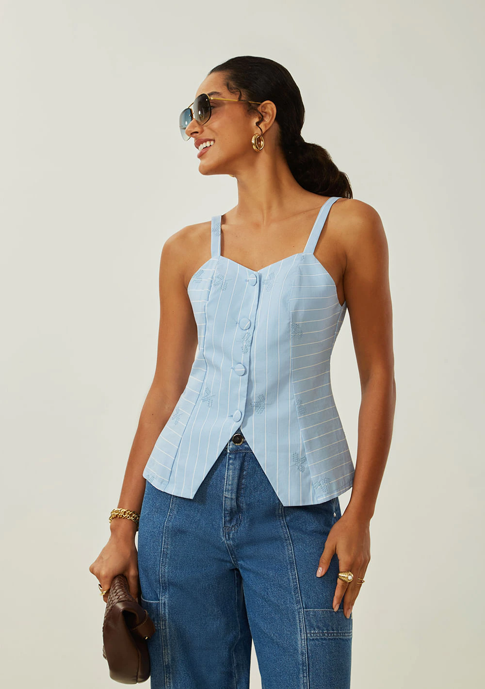 Regata Maria.Valentina Solta Decote Careca Padrão Azul
