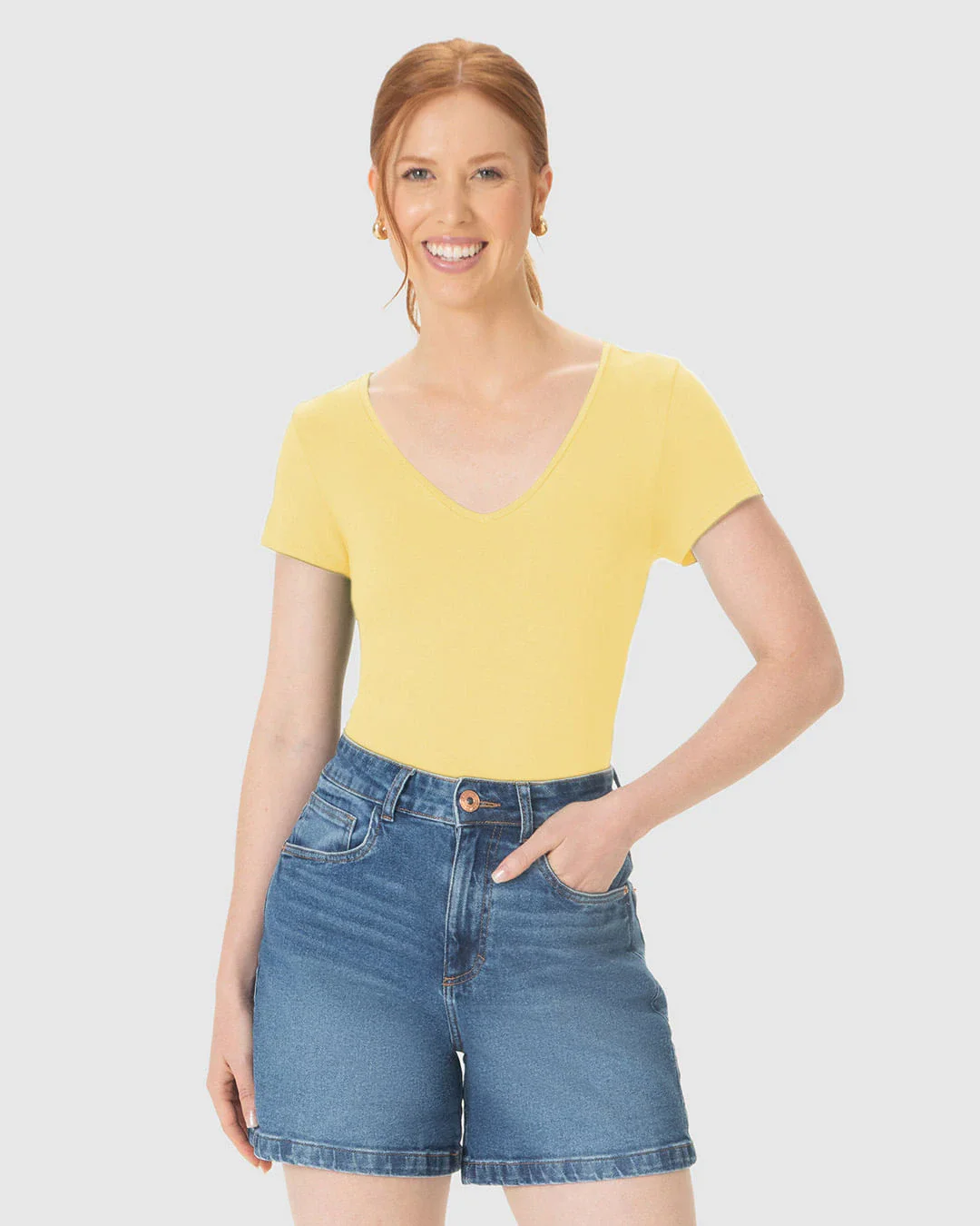 Blusa Básica Feminina Mullet Decote V Em Viscose Stretch