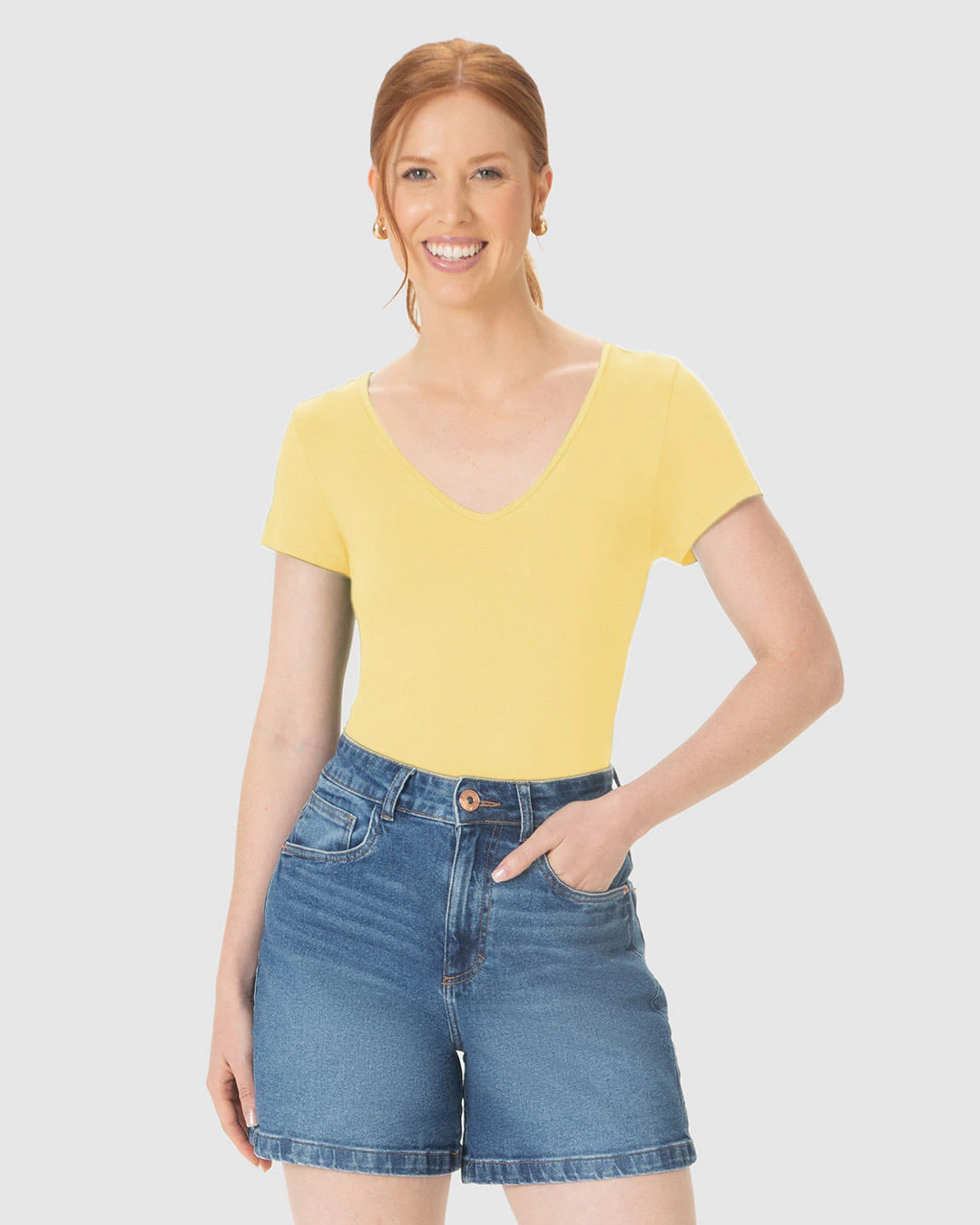 Blusa Básica Feminina Mullet Decote V Em Viscose Stretch
