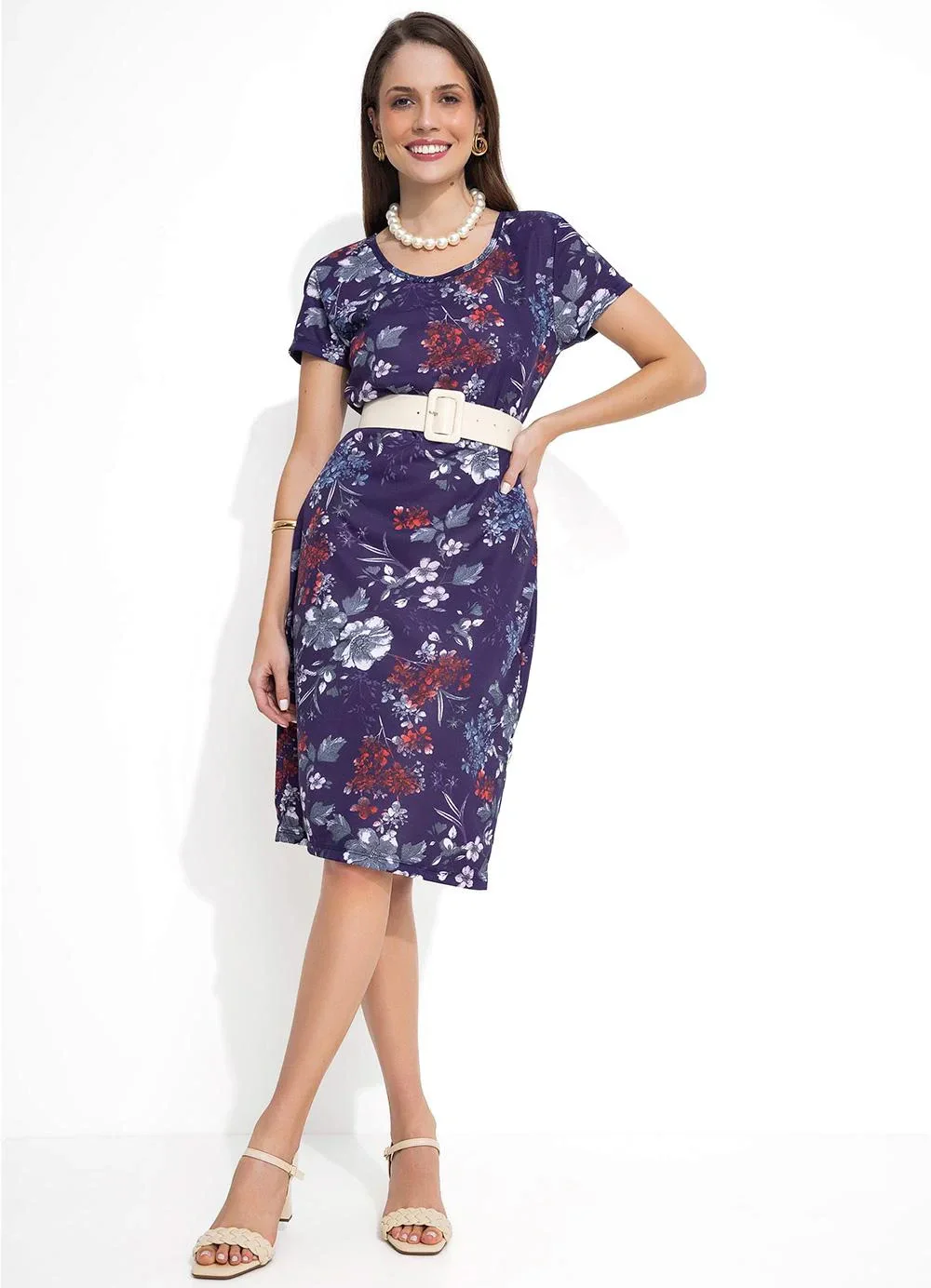 Rosalie - Vestido Decote Redondo Flores