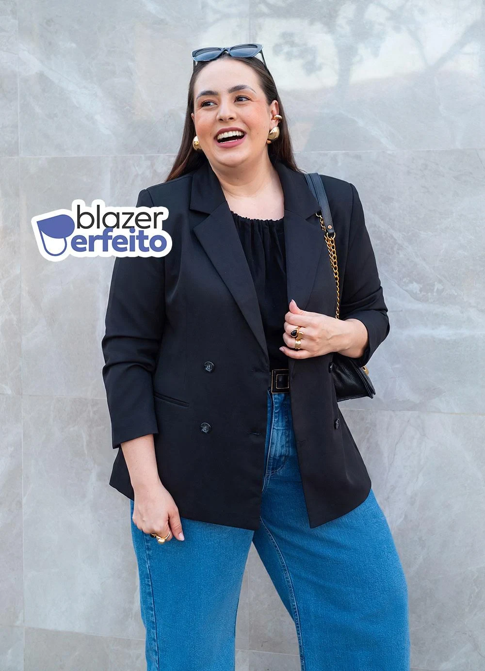 Quintess - Blazer Perfeito Preto em Crepe Plano de Alfaiataria