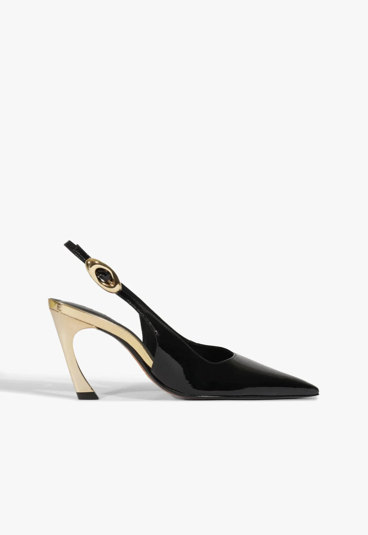 Scarpin Slingback Verniz Preto e Dourado