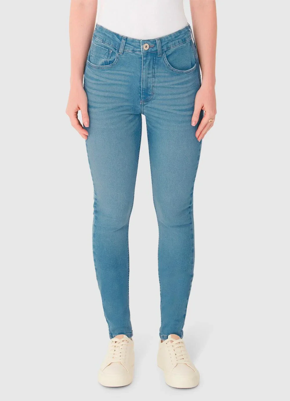 Malwee - Calça Skinny Cintura Alta em Jeans Azul Claro